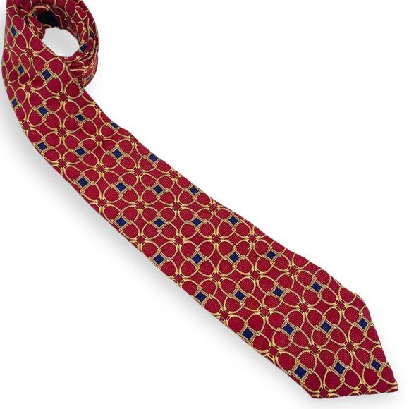 BROOKS BROTHERS Red Gold Silk Chain Link Geometric Print Pointed Tie